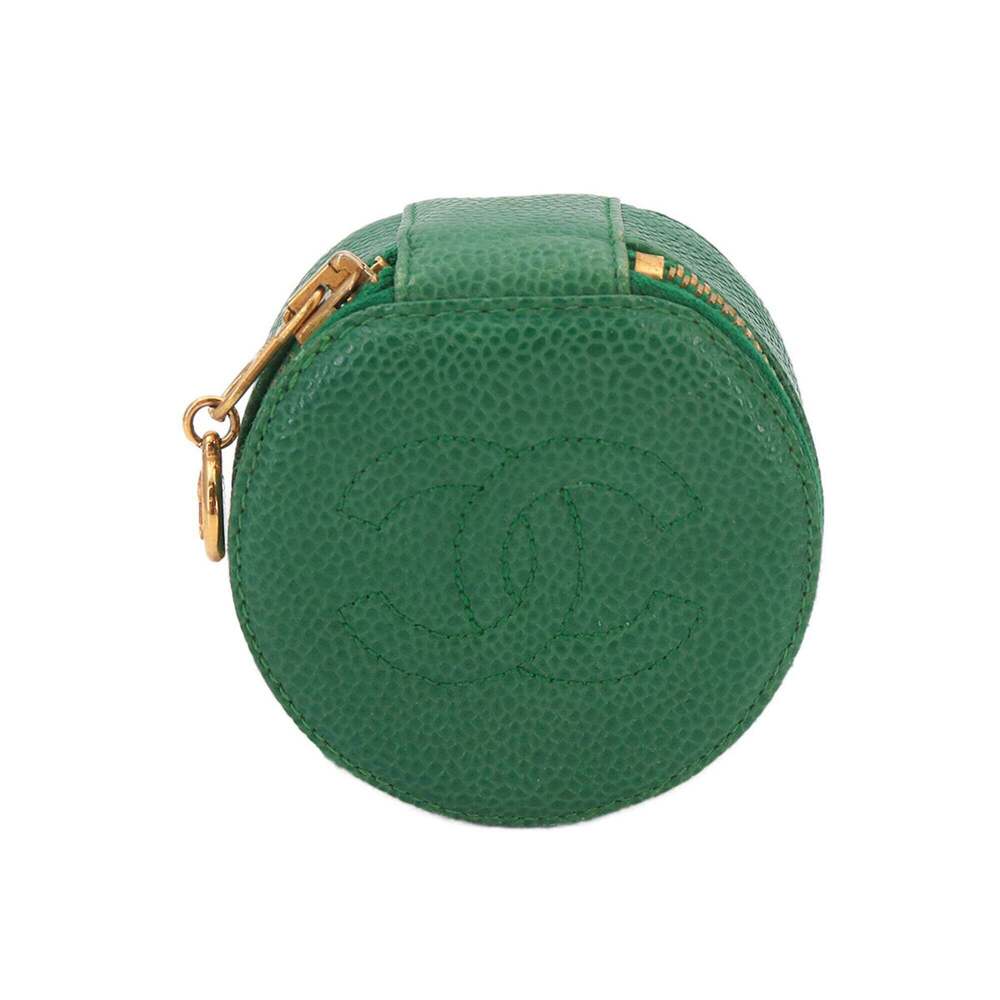 CHANEL Green Caviar Leather Logo Pouch